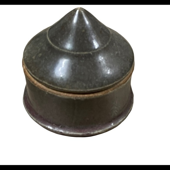 STONEWARE trinket box w/cone shaped matching lid green/gray color. - Picture 7 of 9